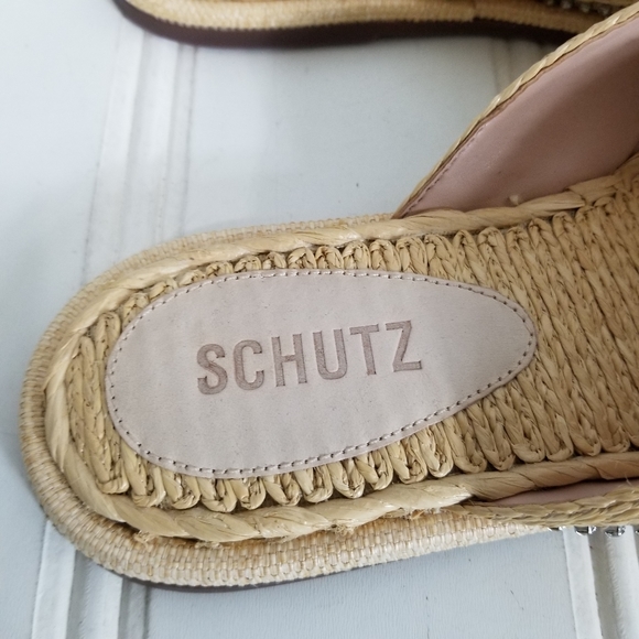 Schutz Rhinestone Raffia Sandals Womens Carlotta Crossover Flat Summer Shoes 6 - Picture 11 of 15